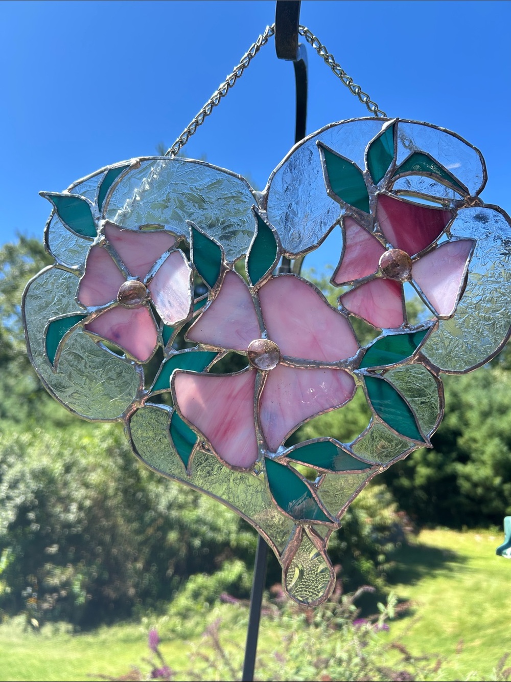 Stained glass gorgeous heart with pink flowers